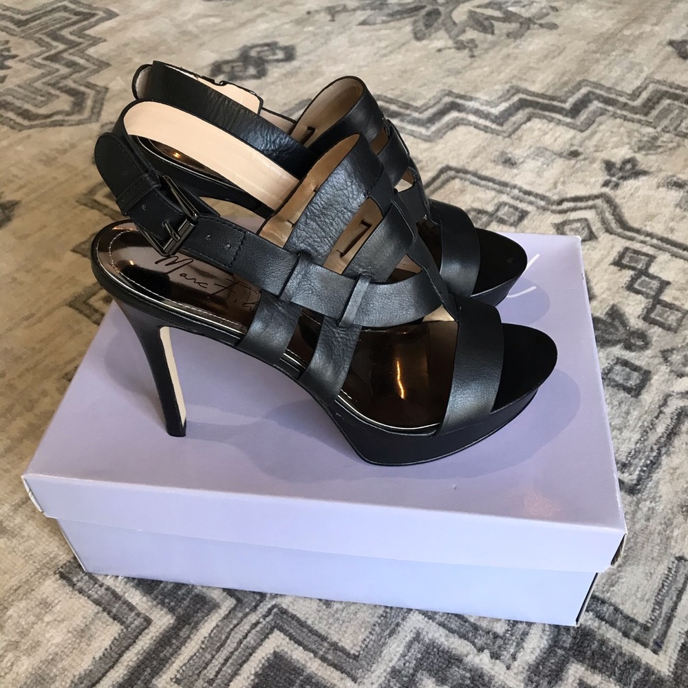 black leather heels